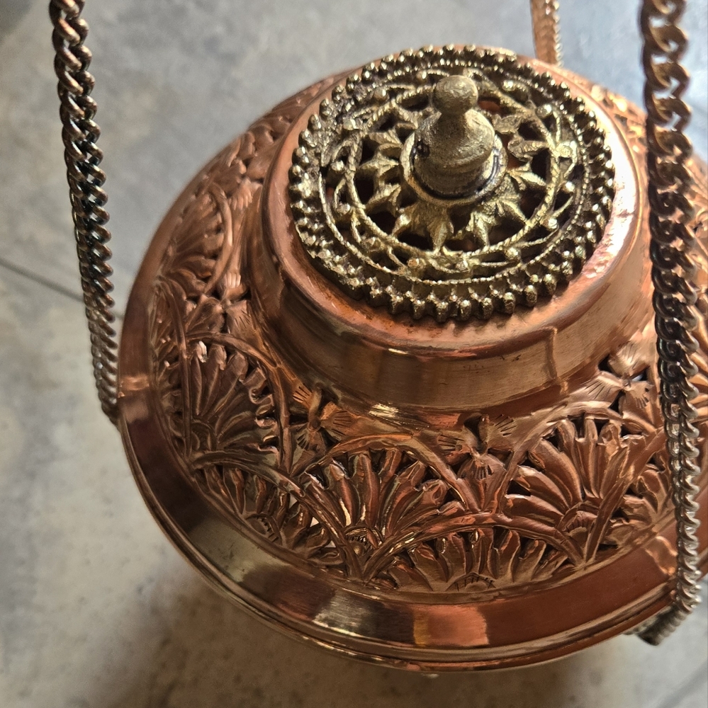 HOST PICK! 🎉Tibetan Ornate Copper Silver & Gold Lantern Candle & Incense Burner - Picture 12 of 15